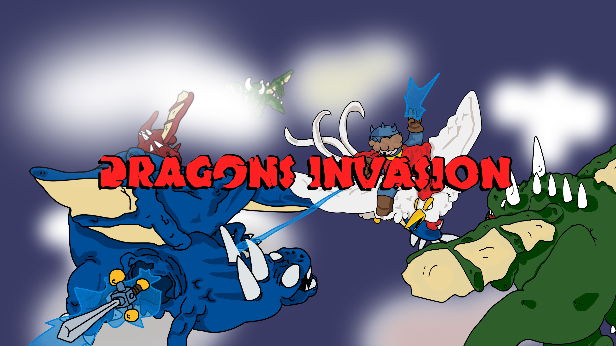 Dragons Invasion key visual — Hero facing dragons in battle